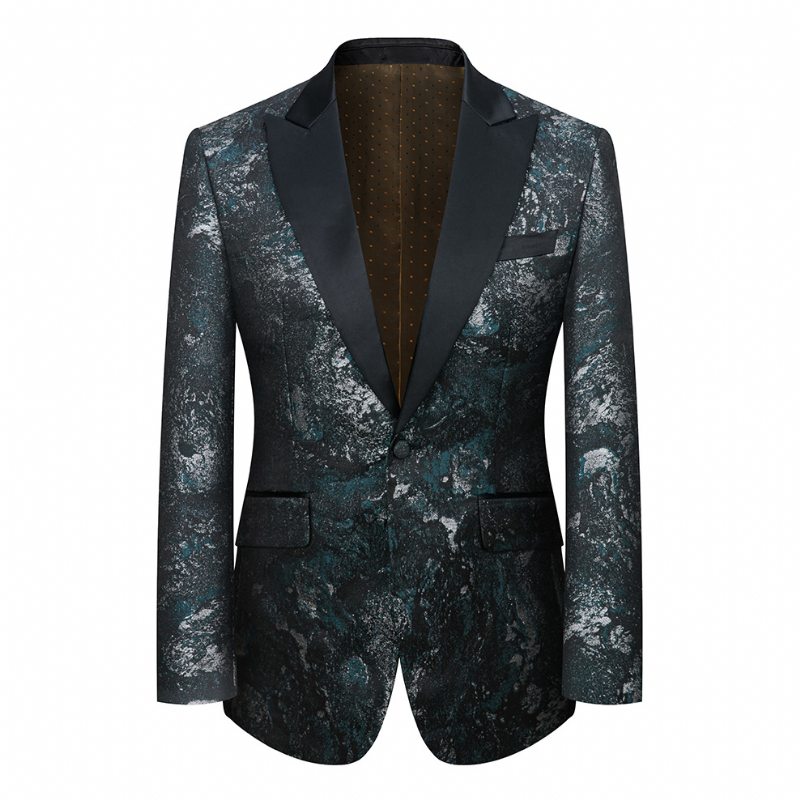 3-delad Kostym För Män Höst/vinter Jacquard One Buttons Högtidlig Klänning Bröllop Peaked Lapel - Grön