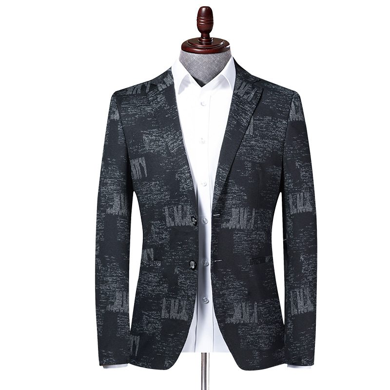 Blazer Herr Sport Coat Färgblock Slim Casual Två Knappar - Svart