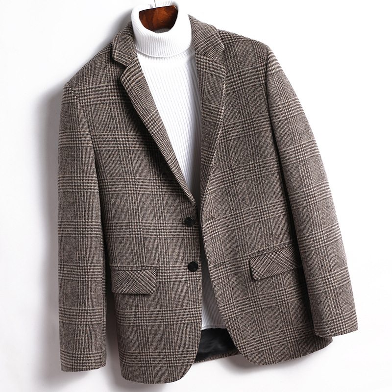 Blazer Herr Sport Coat Höst / Vinter Ull Pläd Två Knappar