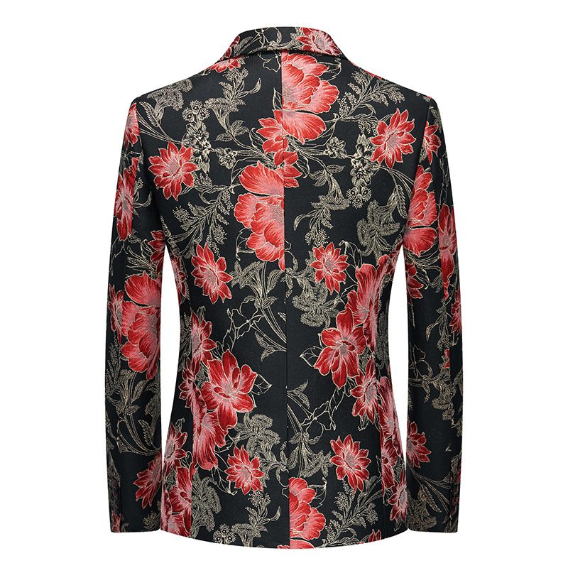 Blazer Sportkappa För Män Botaniskt Mönster Blommönster One Buttons Plus Size - Röd