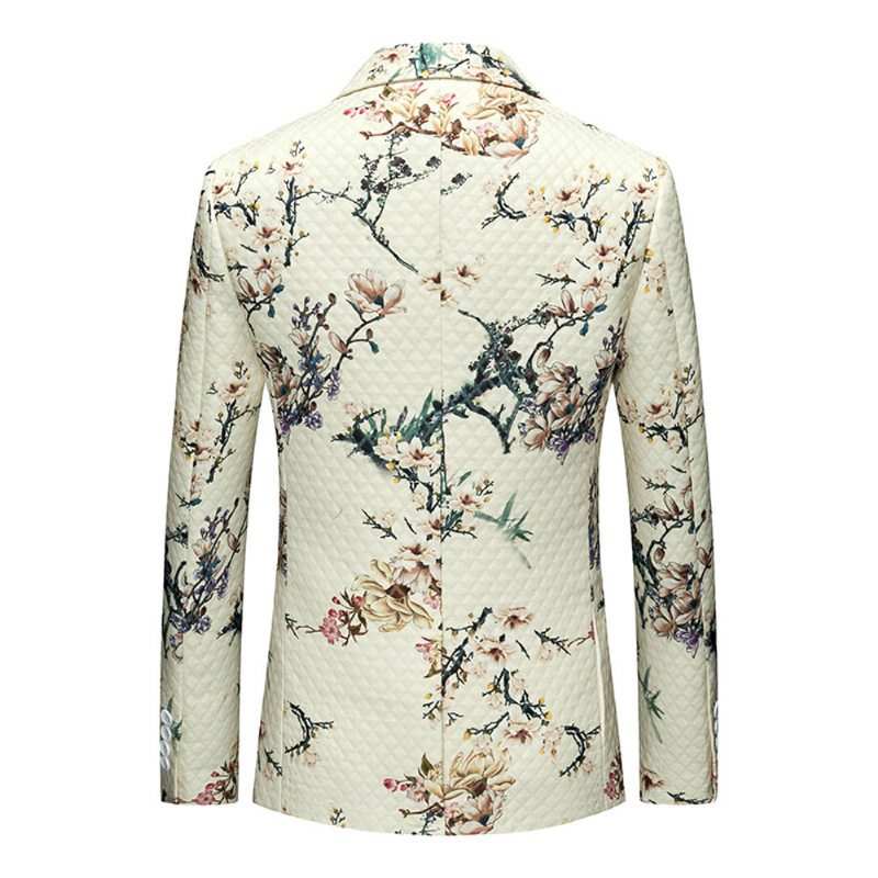 Herrkavaj Sportkappa Smal Blommönster Botaniskt Mönster One Buttons - Beige