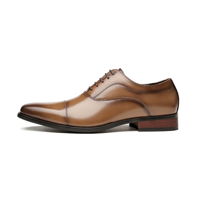 Herrskor Oxford Cap Toe Cow Läder Träklack - Kaki