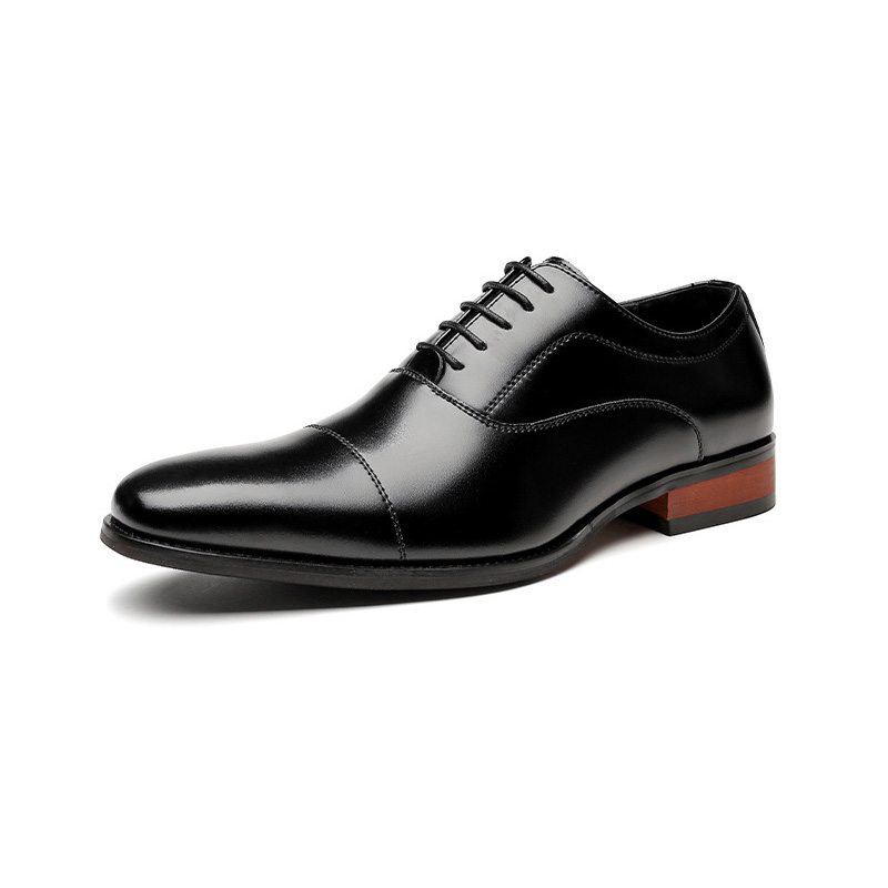 Herrskor Oxford Cap Toe Cow Läder Träklack - Svart