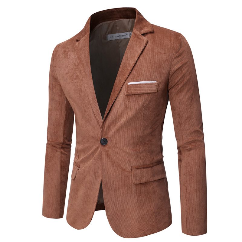 Män's Blazer Sport Coat Höst / Vinter Corduroy Slim One Buttons Flikfickor - Kaki